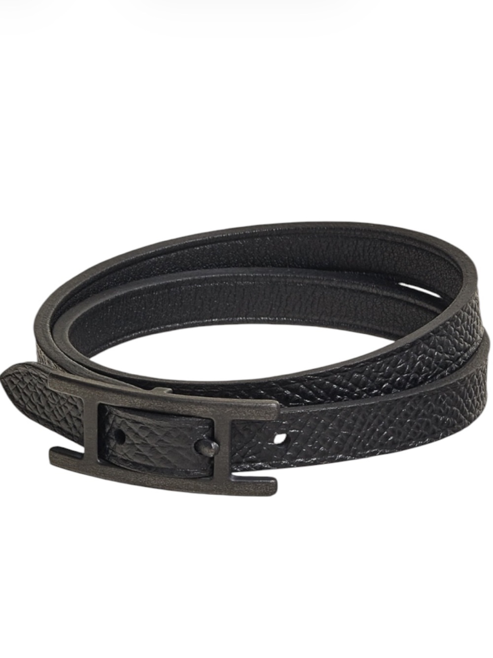 HERMES H LOGO LEATHER WRAP BRACELET UNISEX  Hermes bracelet BLK